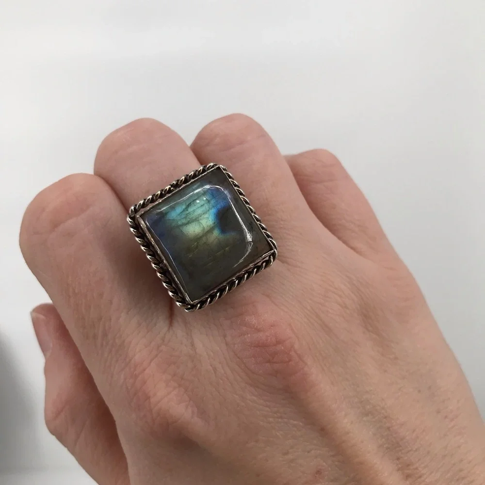 Square Shaped Labradorite Ring